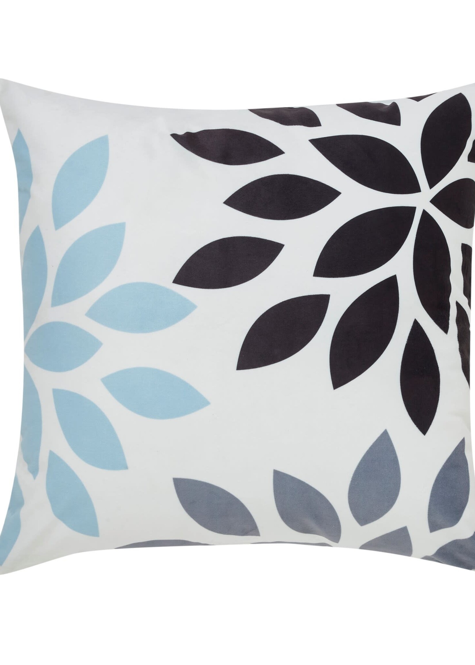 Fabstyles *18" White w/Grey/Black/Blue Flowers Cushion Cover-Fabstyles