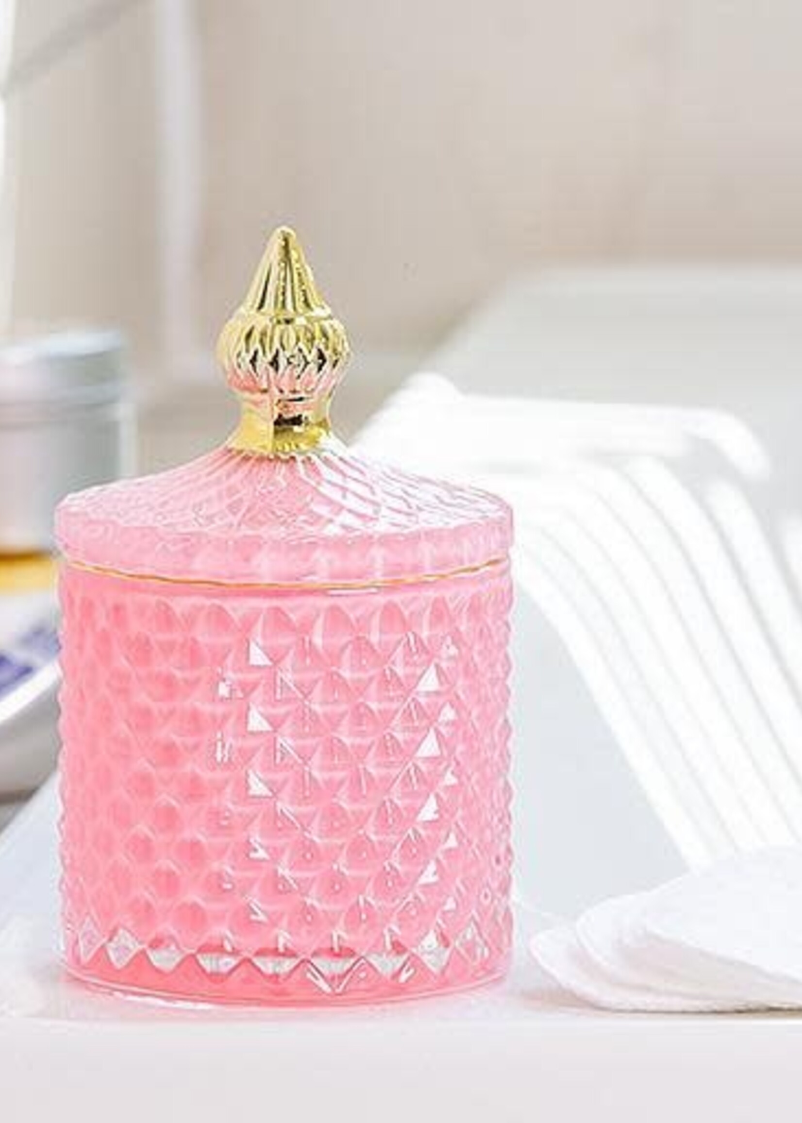 Abbott *Pink Quilted Covered Glass Jar-Abbott