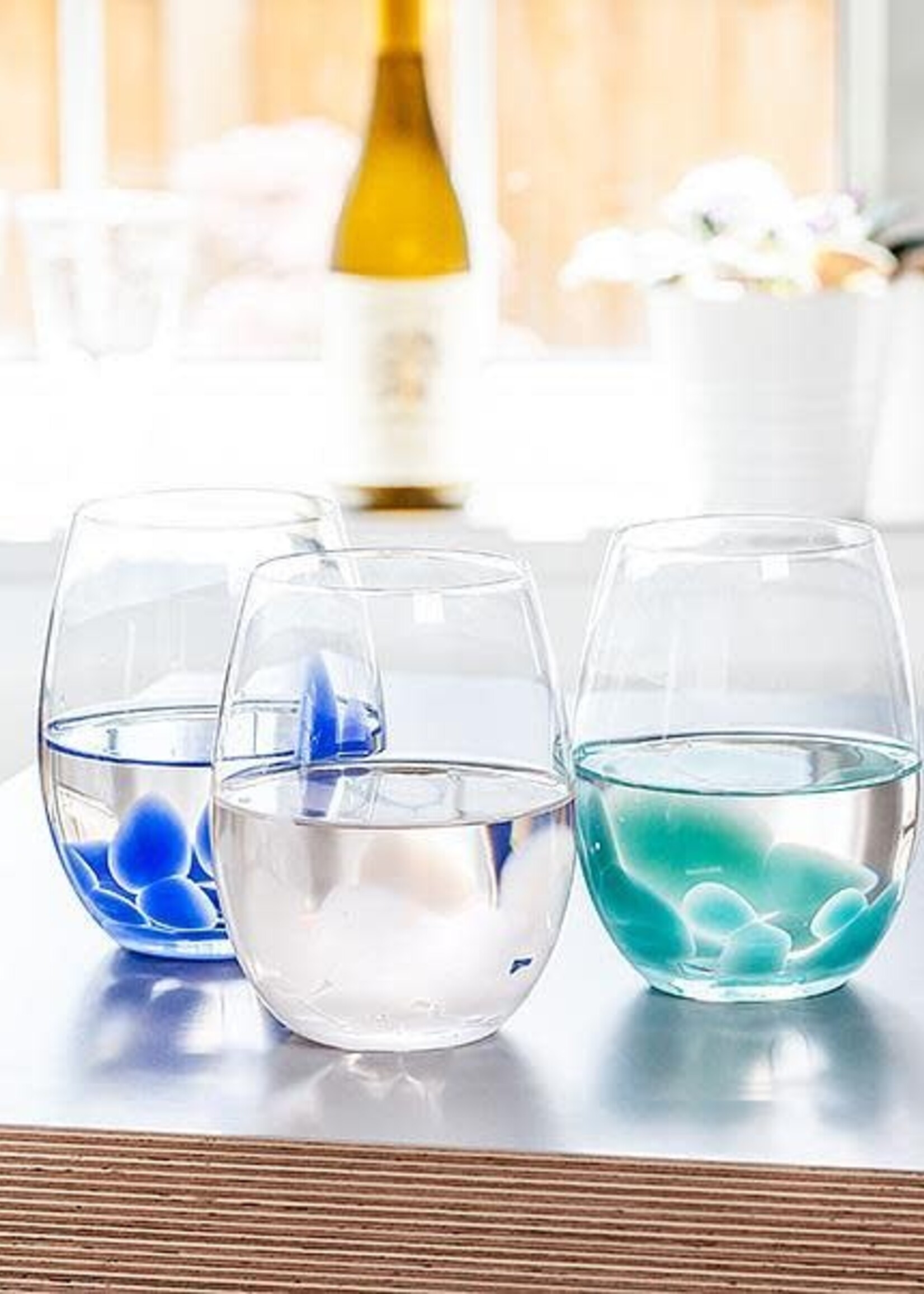 Abbott *18oz Blue Fused Dots Stemless Wine Glass-Abbott