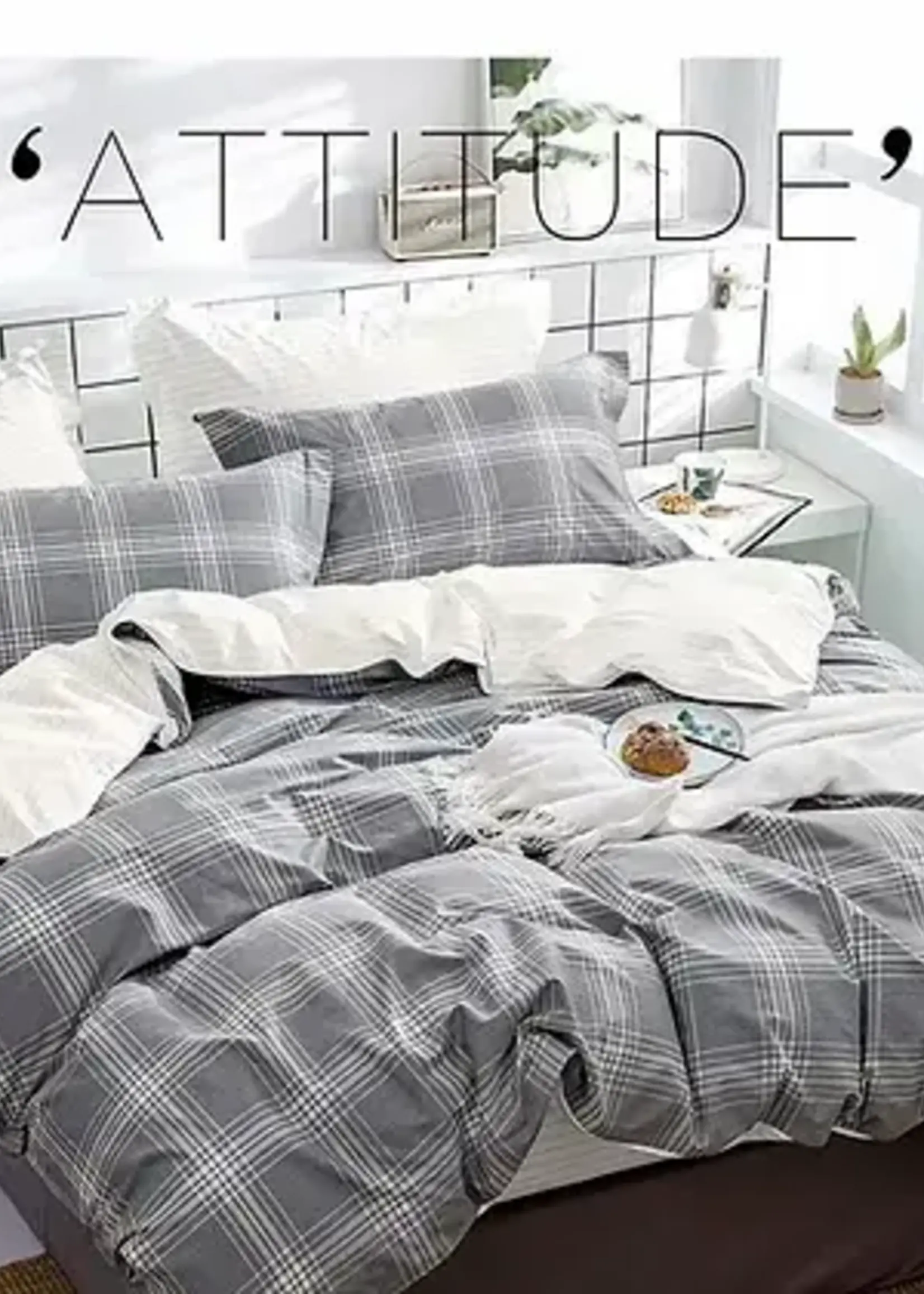 Livia Home *Kg Grey/White Large Check Mathis Duvet Cover Set-Livia