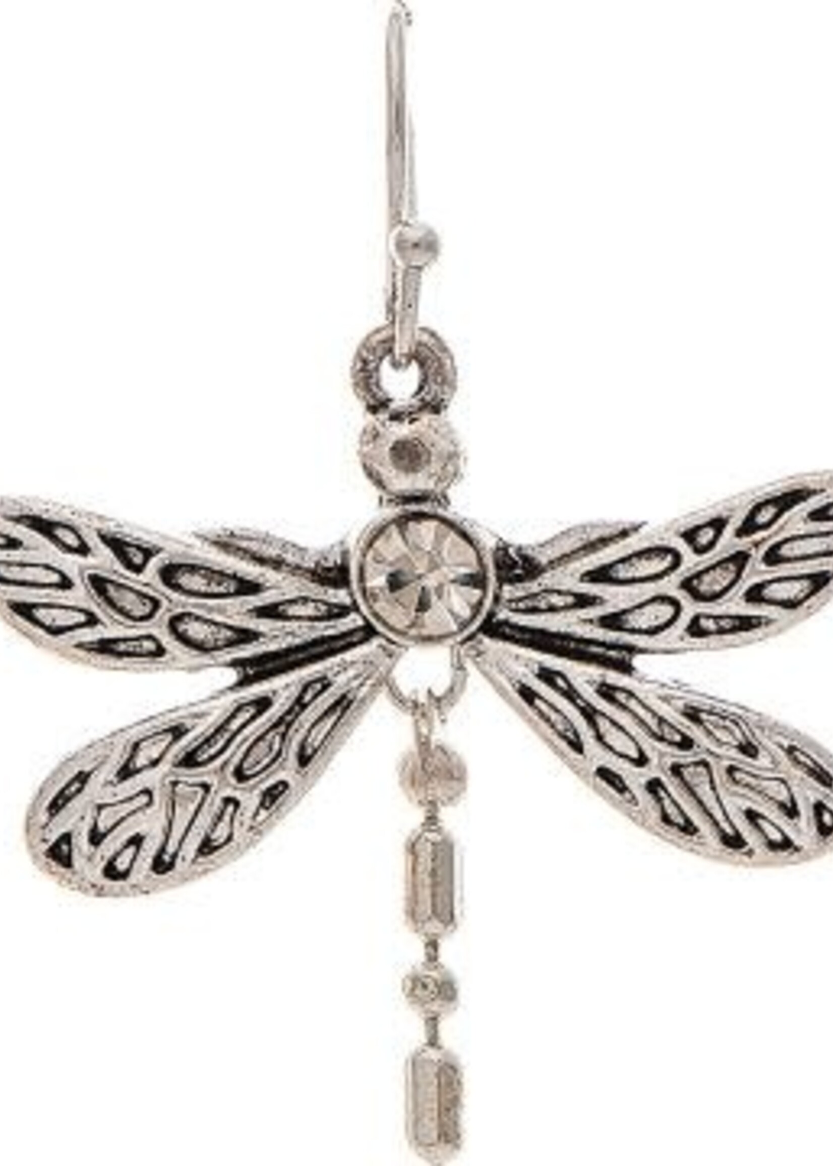 Rain Jewellery *Silver Crystal Dangly Tail Dragonfly Earring-Rain