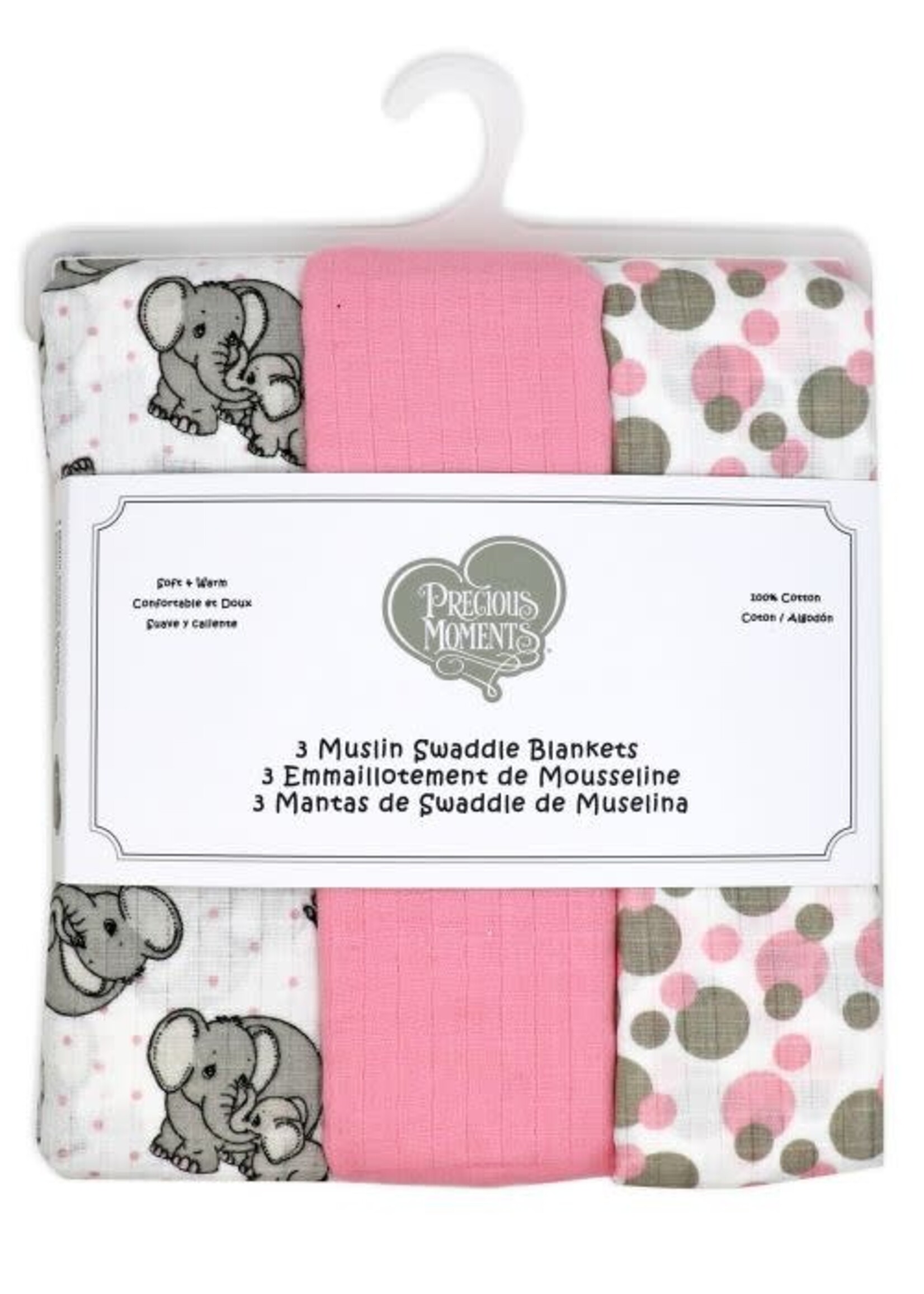 Rose Textiles *3pk Pink Muslin Blankets-Rose