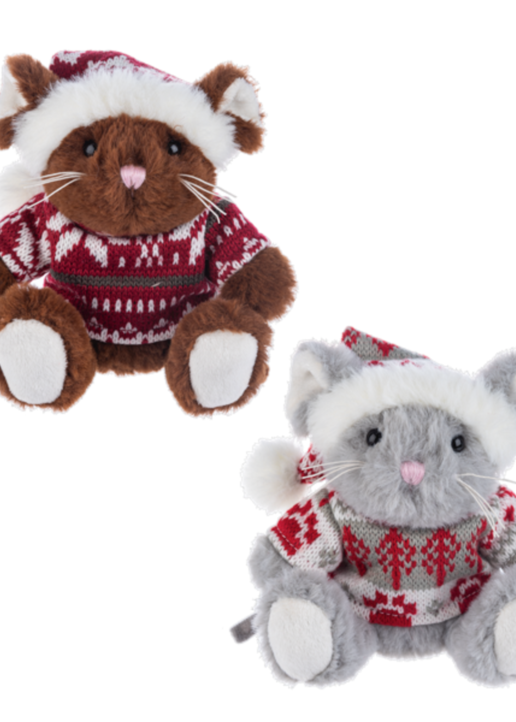 Ganz *5" Grey/Brown Holly Jolly Mice w/Sweater-Ganz