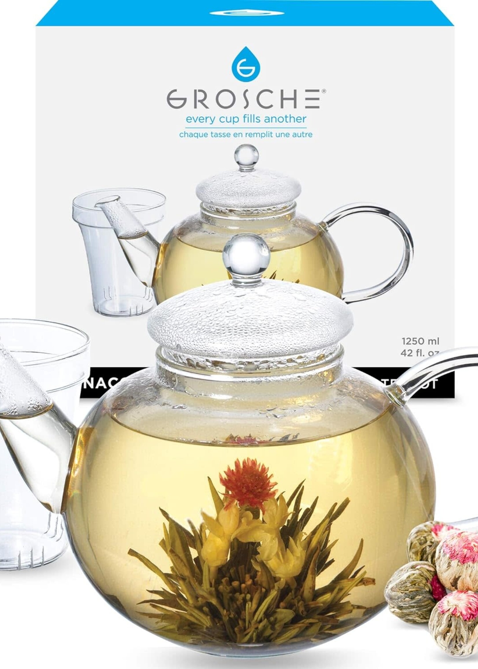 Grosche *1.2L Glass Teapot w/s/s Strainer-Grosche