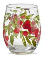 Tag *18oz Red Berries Sprig Stemless Wine Glass-Design