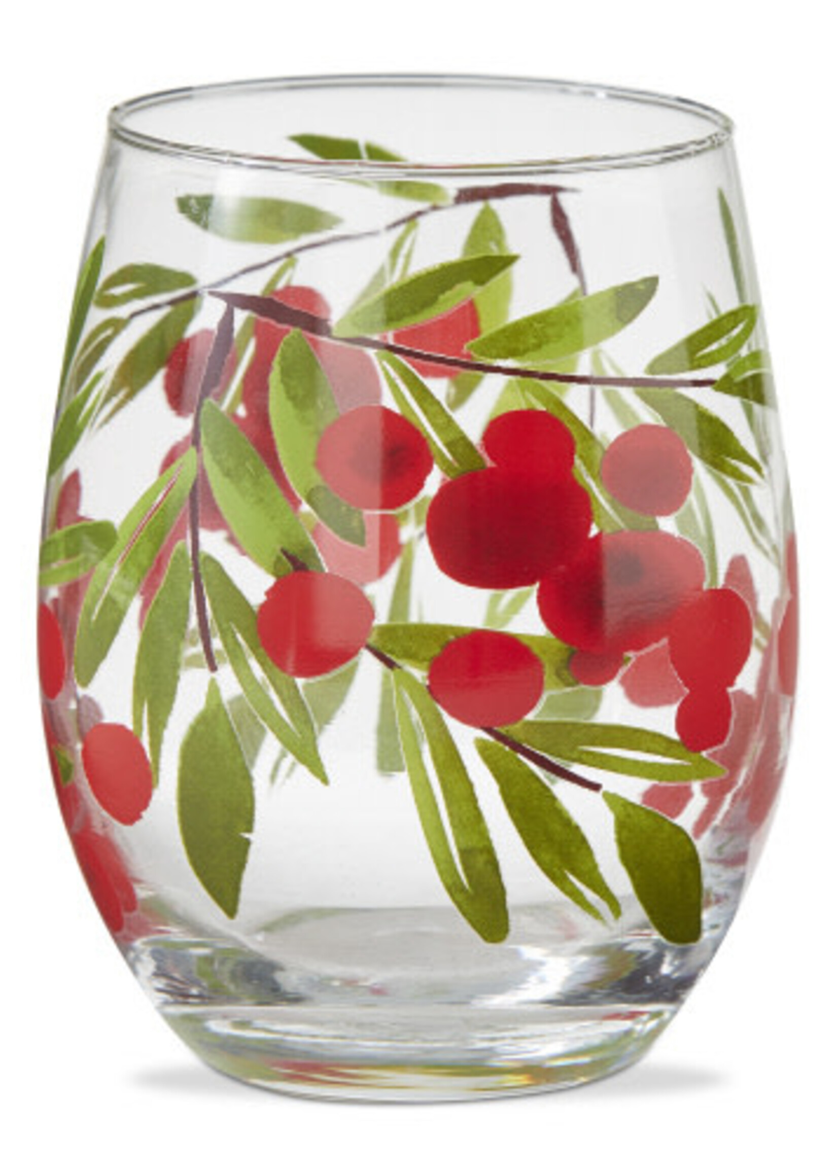 Tag *18oz Red Berries Sprig Stemless Wine Glass-Design