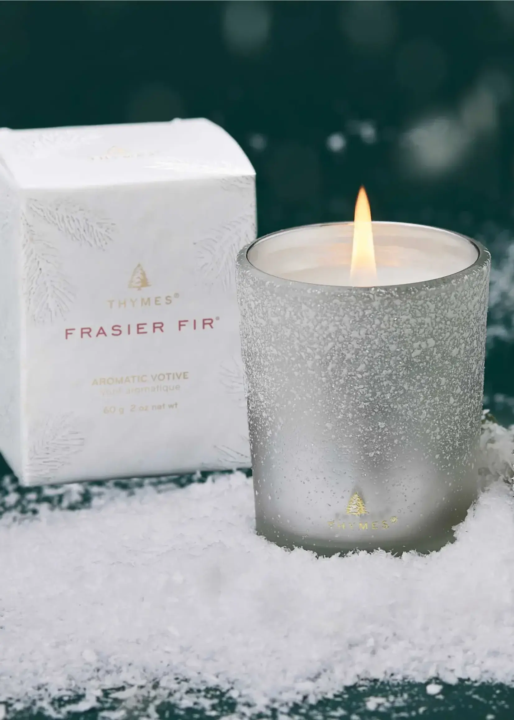 Thymes *2oz Frasier Fir Silver Flocked Votive-Design
