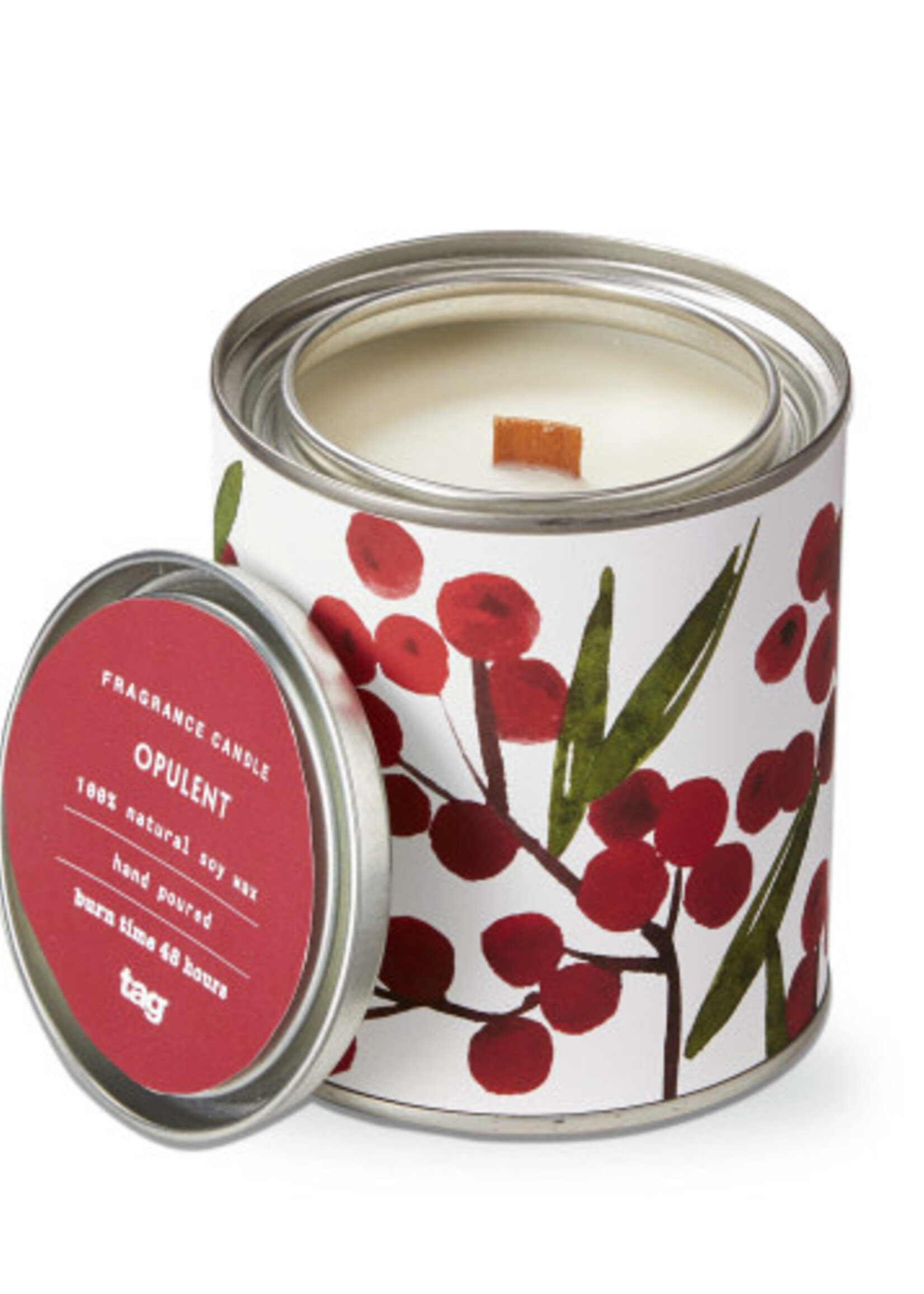 Tag *Tin Candle w/Red Berries-Design