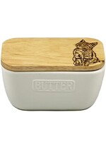 Selbrae House *White Butter Dish w/Tabby Cat Wooden Lid-Design
