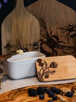 Selbrae House *White Butter Dish w/Thistle Trio Wooden Lid-Design
