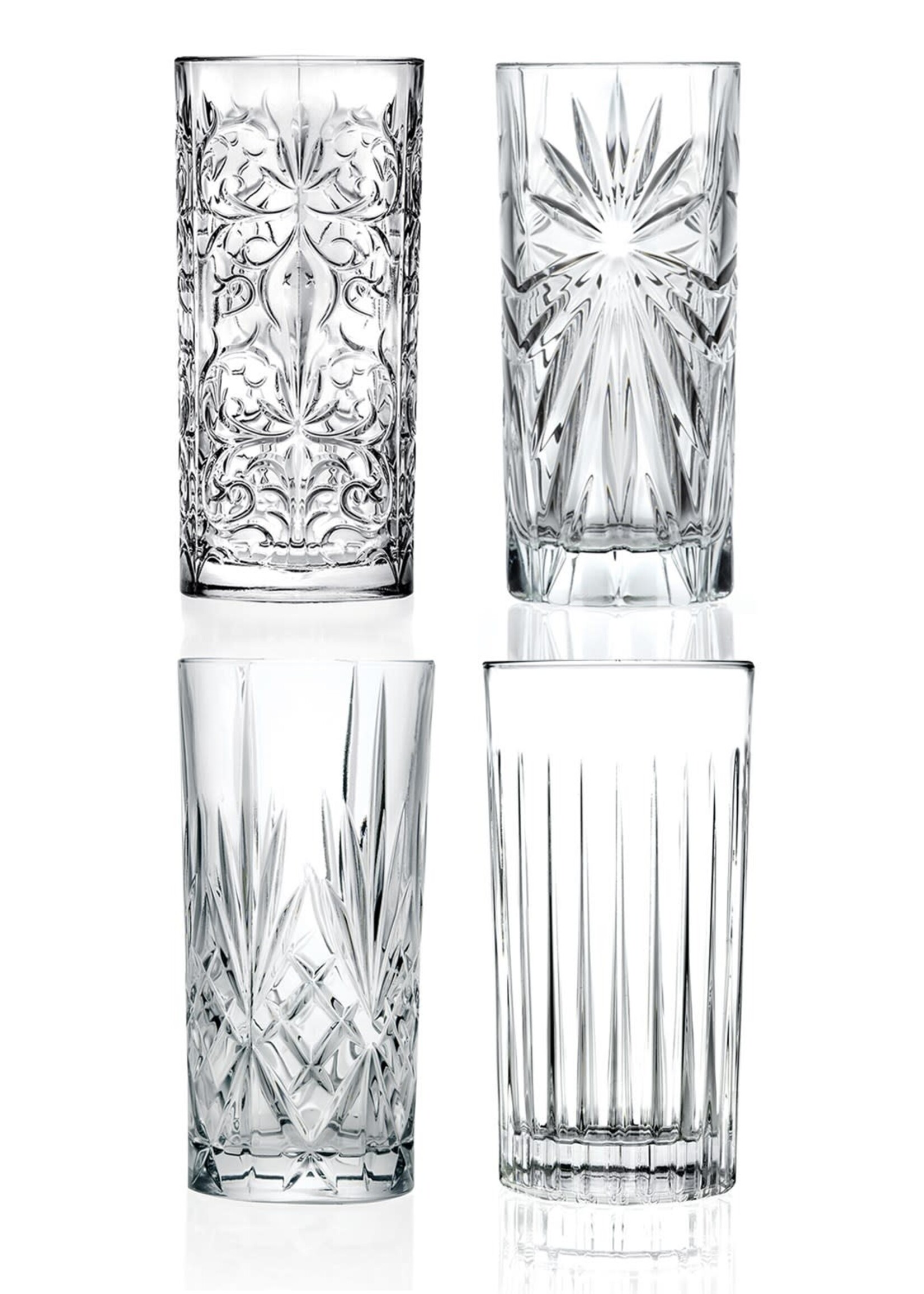David Shaw Tableware *s/4 440ml Asstd Design Highball Glasses-David Shaw