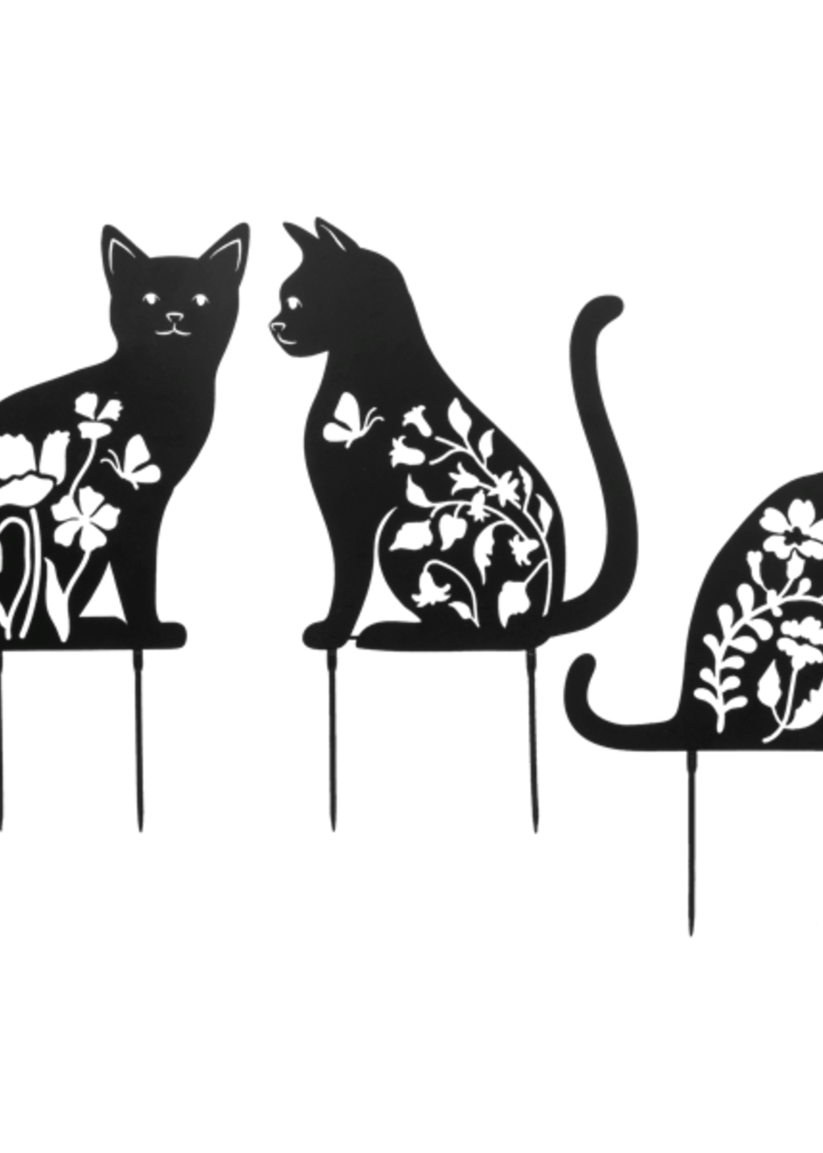 Ganz *Asstd Blk Floral Cat Garden Stakes-Ganz