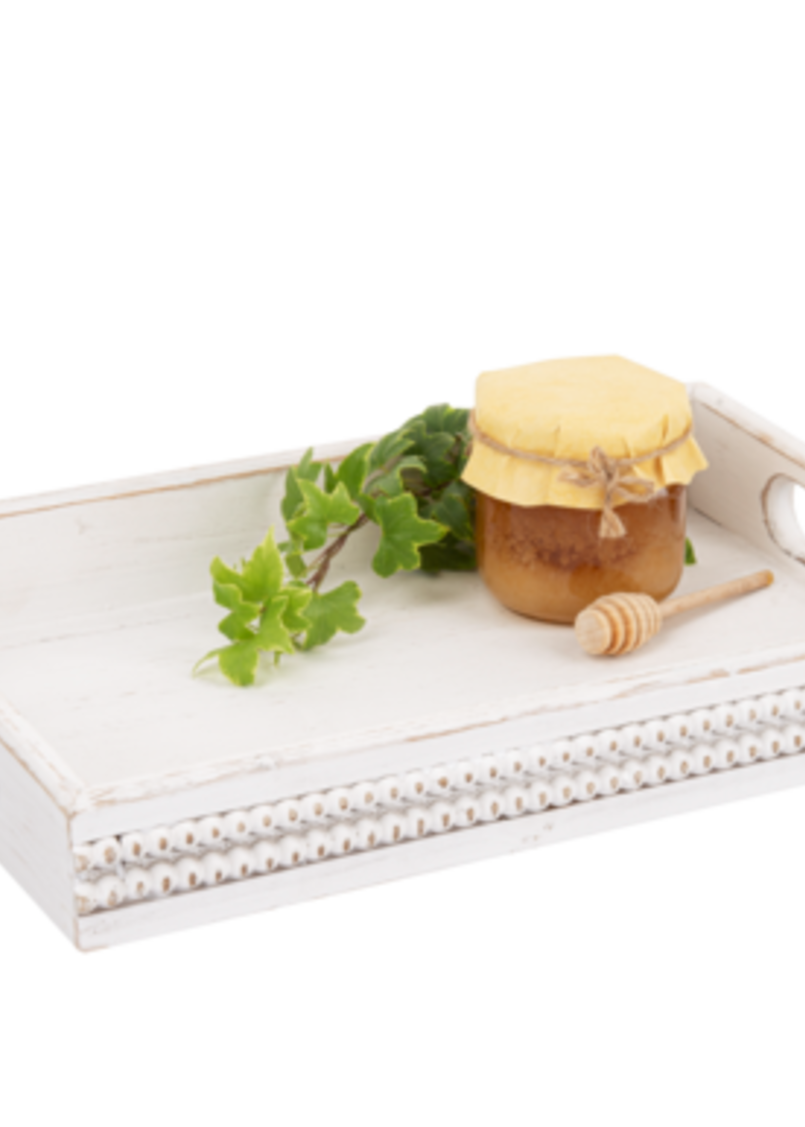 Ganz *Sm Wht Beaded Wood Tray-Ganz