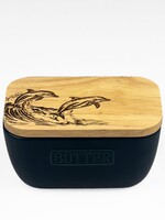 Selbrae House *Blue Butter Dish w/Dolphin Wooden Lid-Design