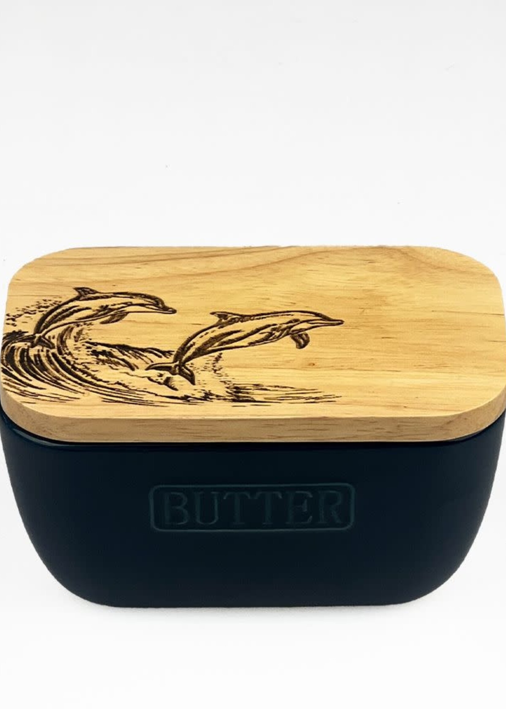 Selbrae House *Blue Butter Dish w/Dolphin Wooden Lid-Design