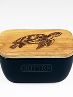 Selbrae House *Blue Butter Dish w/Turtle Wooden Lid-Design