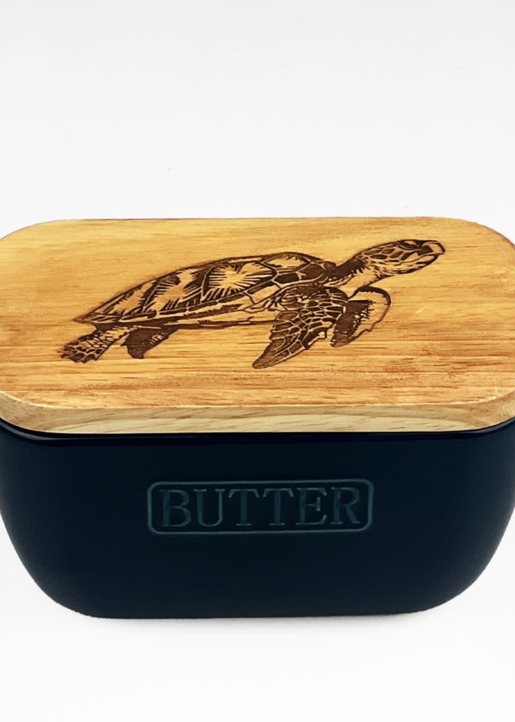 Selbrae House *Blue Butter Dish w/Turtle Wooden Lid-Design