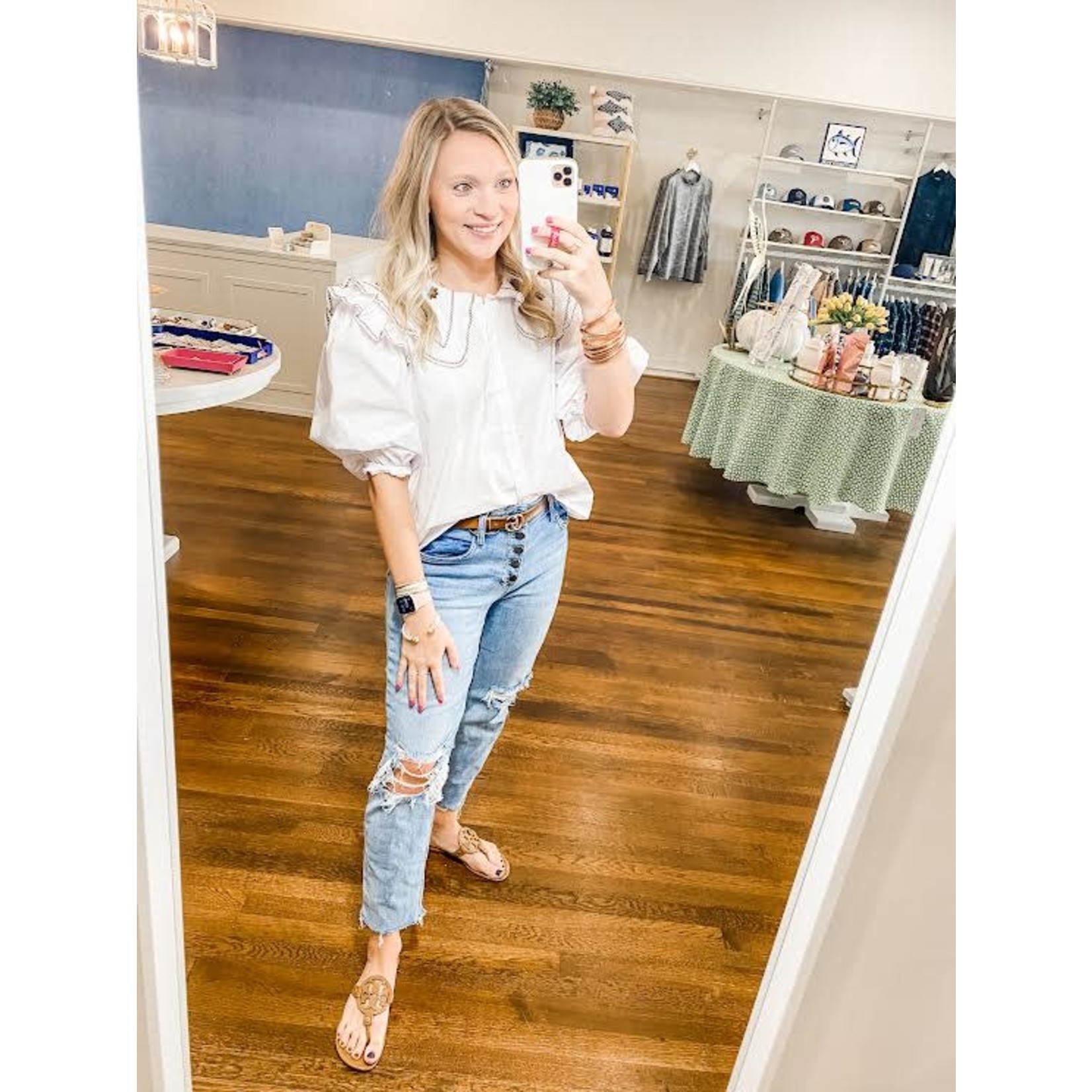 KARLIE KARLIE Collar Button Top