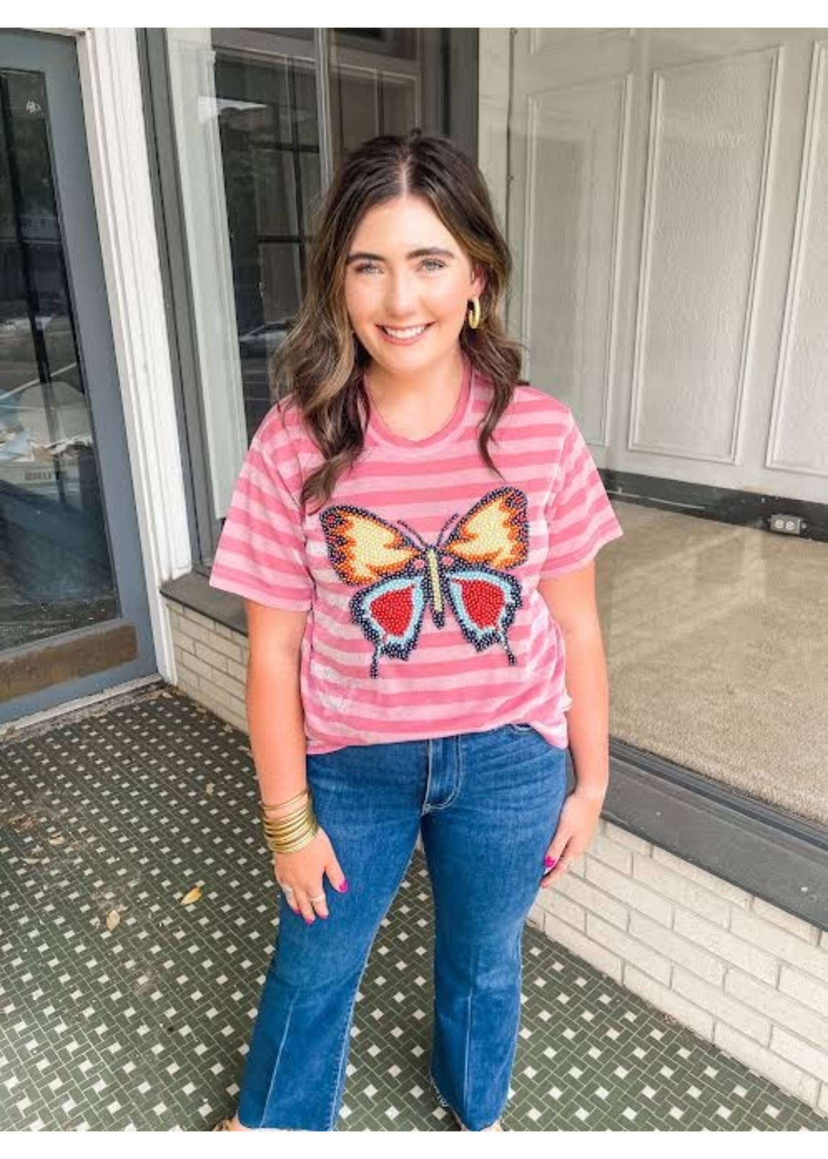 Queen of Sparkles QOS Stripe Butterfly Tee
