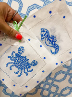 Crab + Seahorse Linen Cocktail Napkins