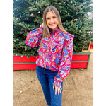 KARLIE Karlie London Floral Ruffle Button Top