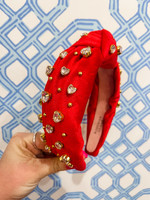 bohemian Gemme Valentines Red Velvet Knotted Embellished Jeweled Headband