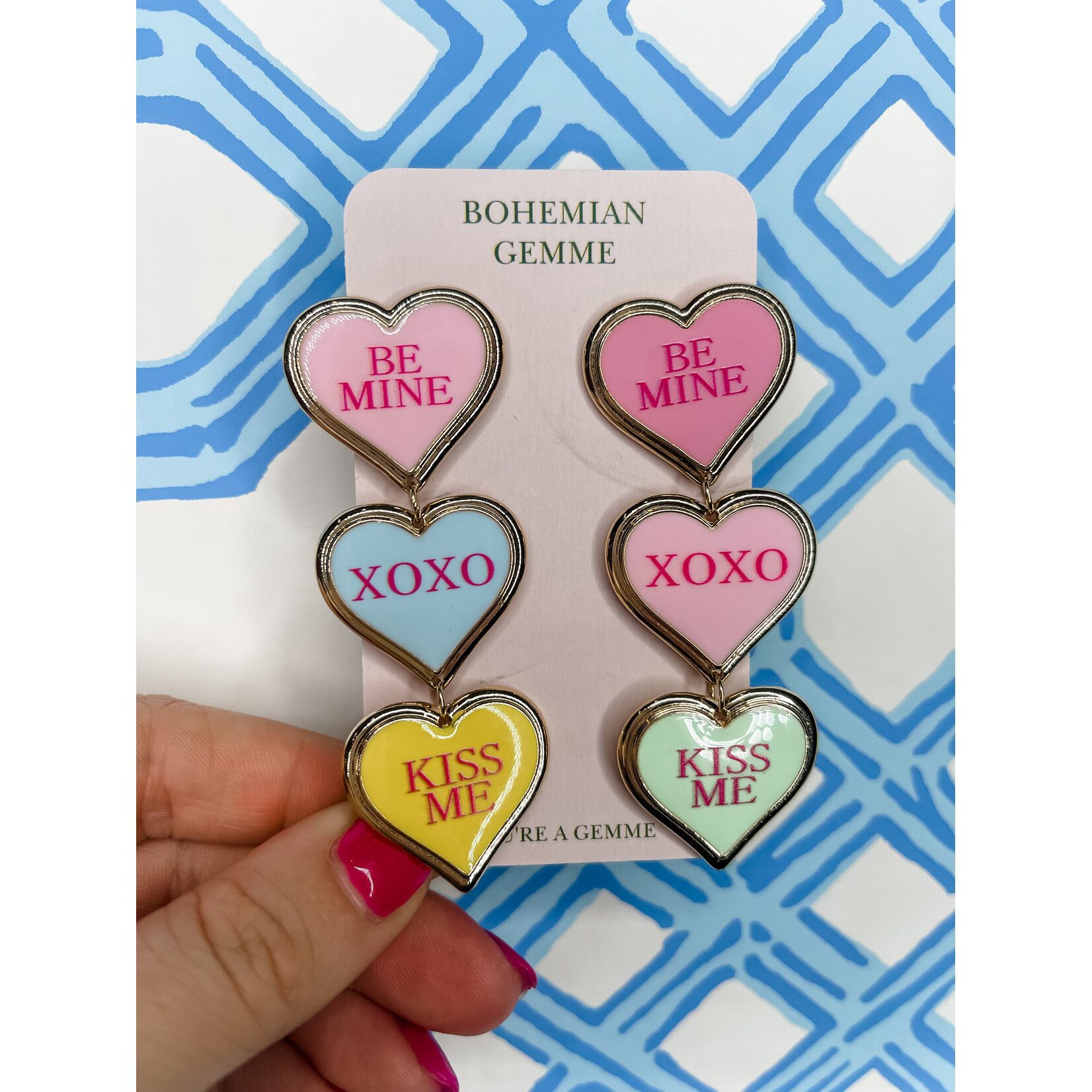 bohemian Gemme Valentines Conversation Heart Dangle
