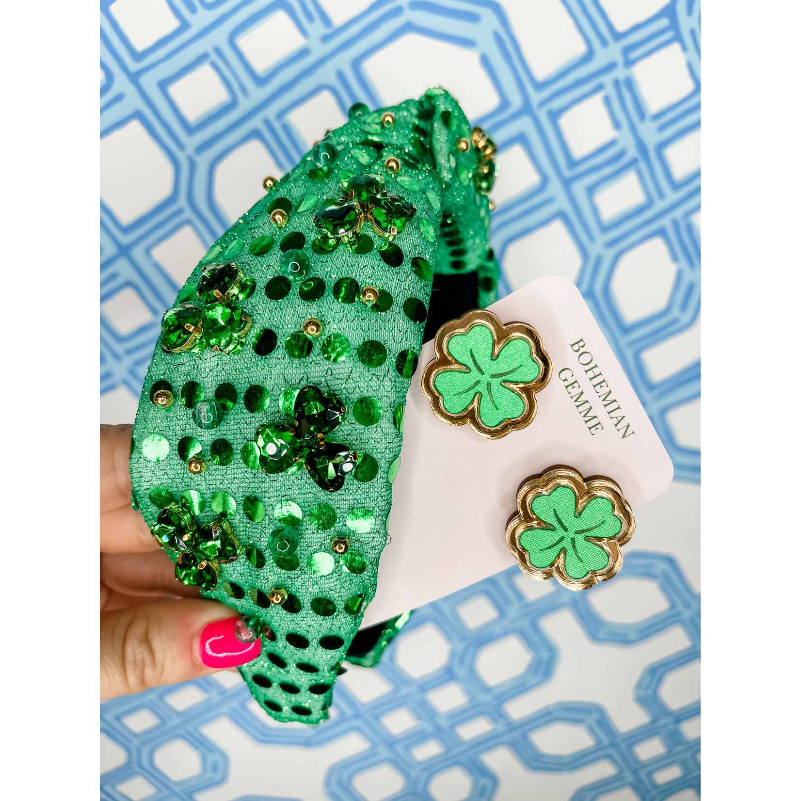 Bohemian Gemme St.Pattys Clover studs