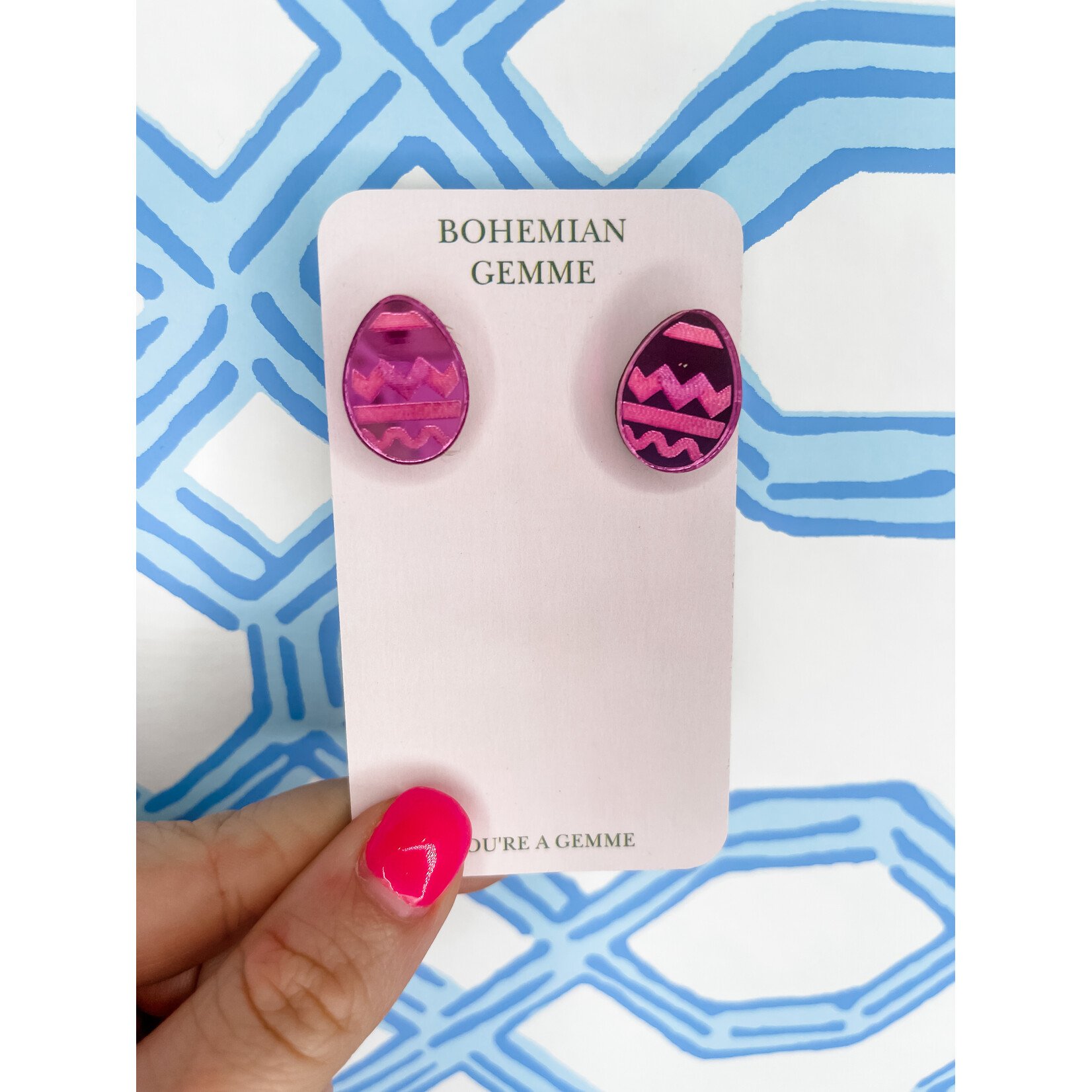 Bohemian Gemme Pink Easter Egg Studs
