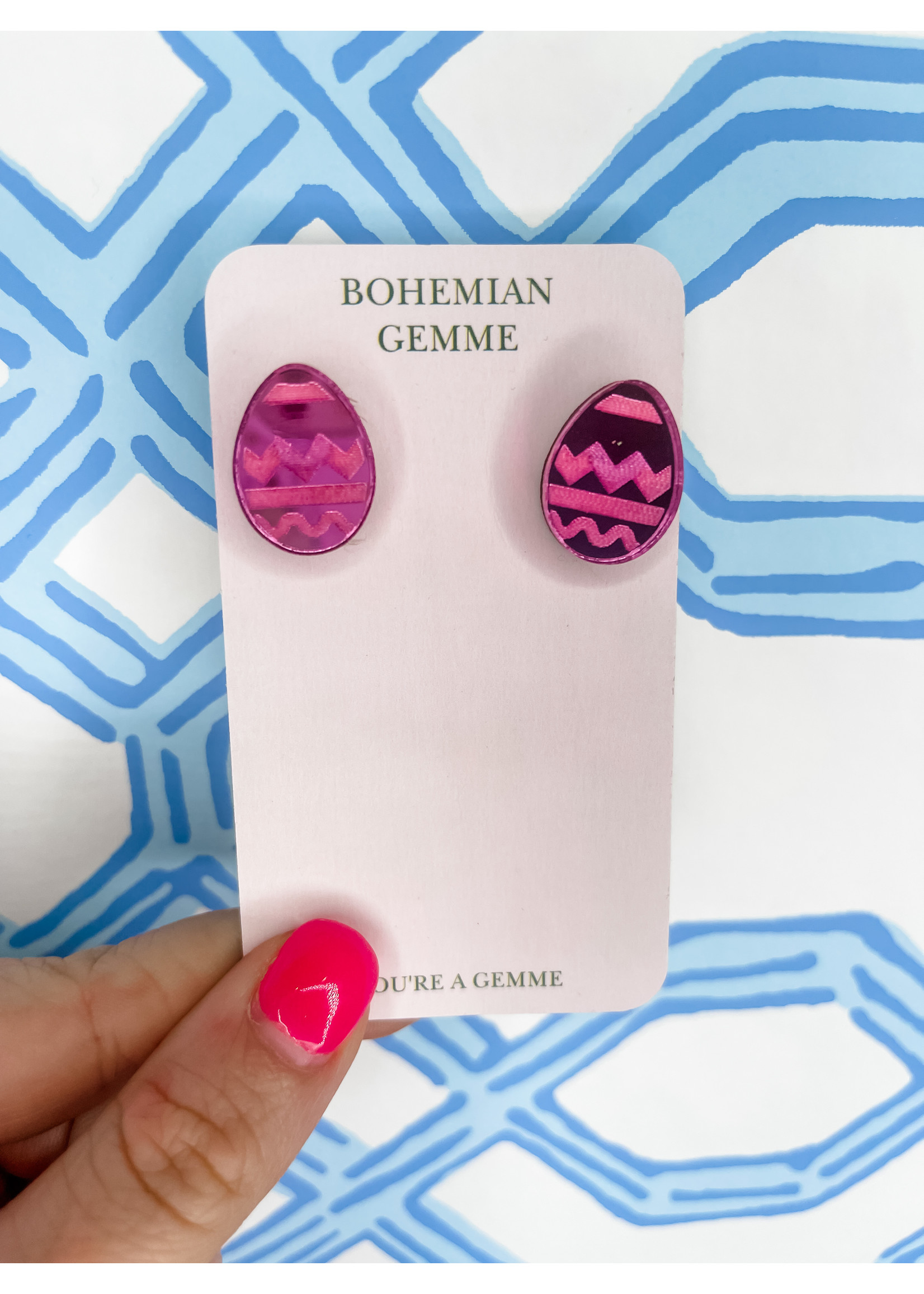 Bohemian Gemme Pink Easter Egg Studs