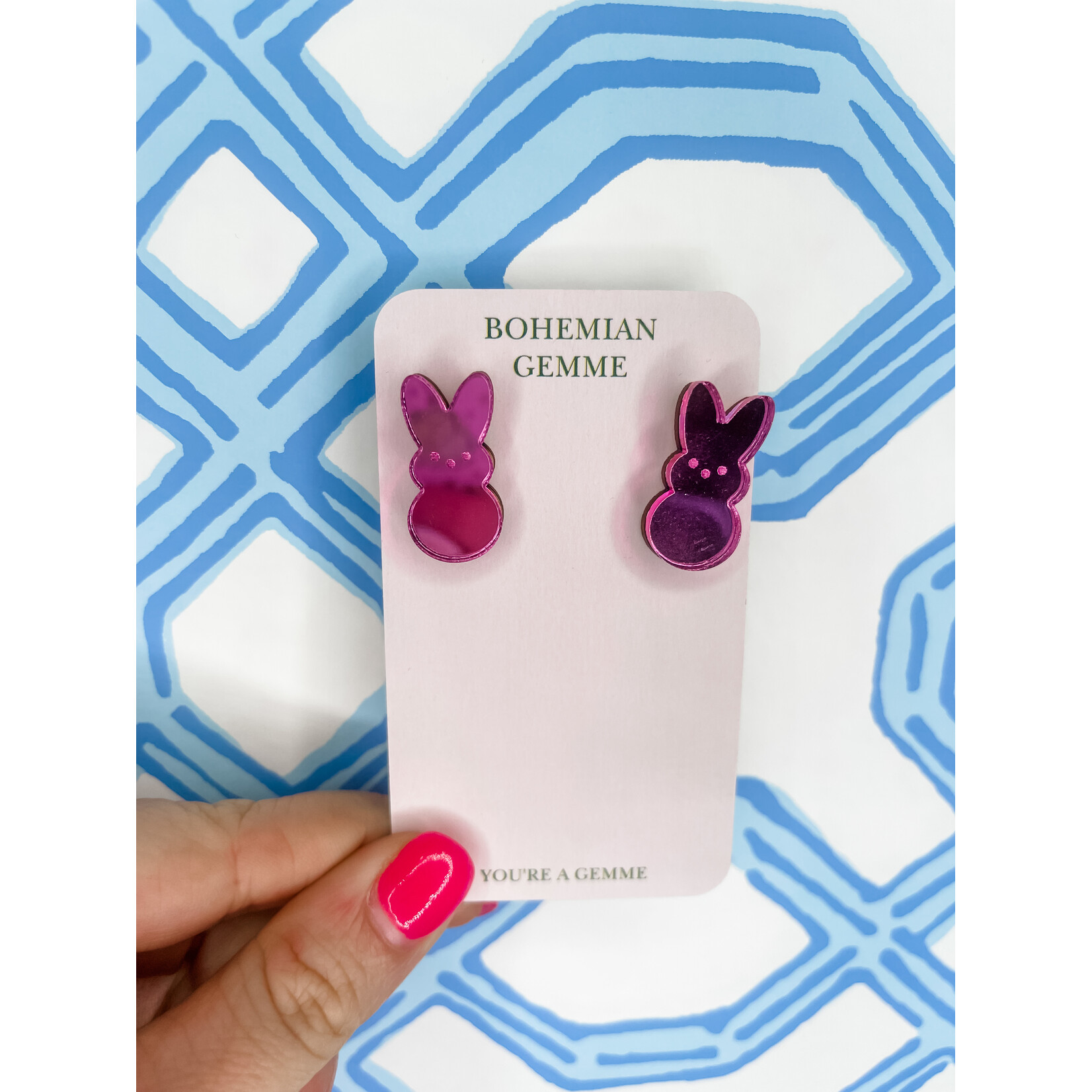 Bohemian Gemme Easter Pink Peeps Stud Earrings