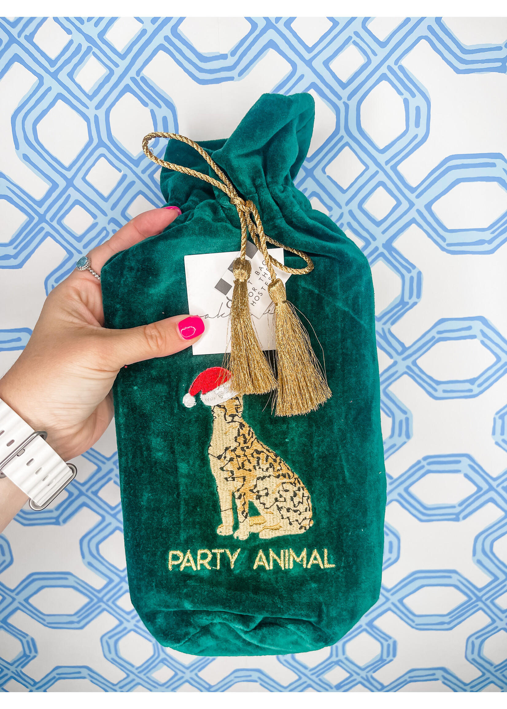 Leopard Green Embroidered Wine Bag