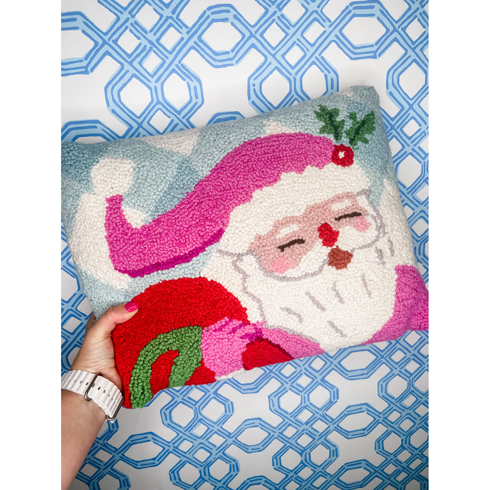 Festive Gingham Nutcracker Santa Hook Pillow