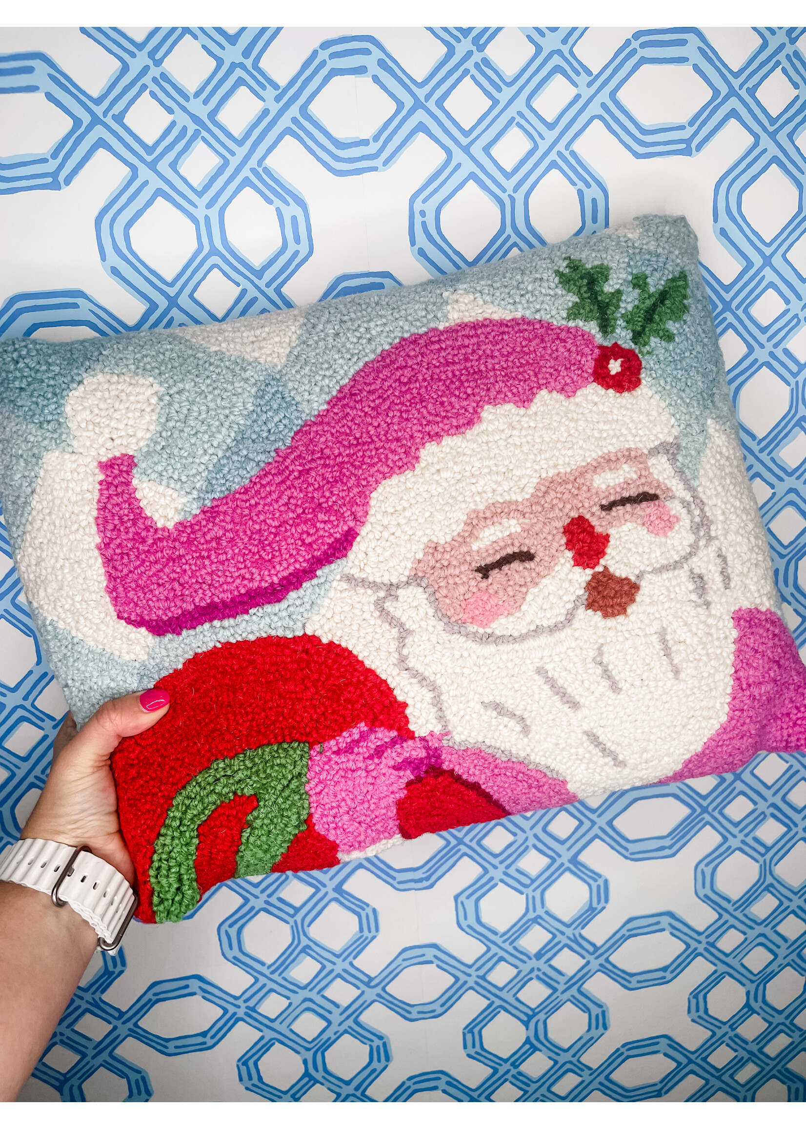 Festive Gingham Nutcracker Santa Hook Pillow