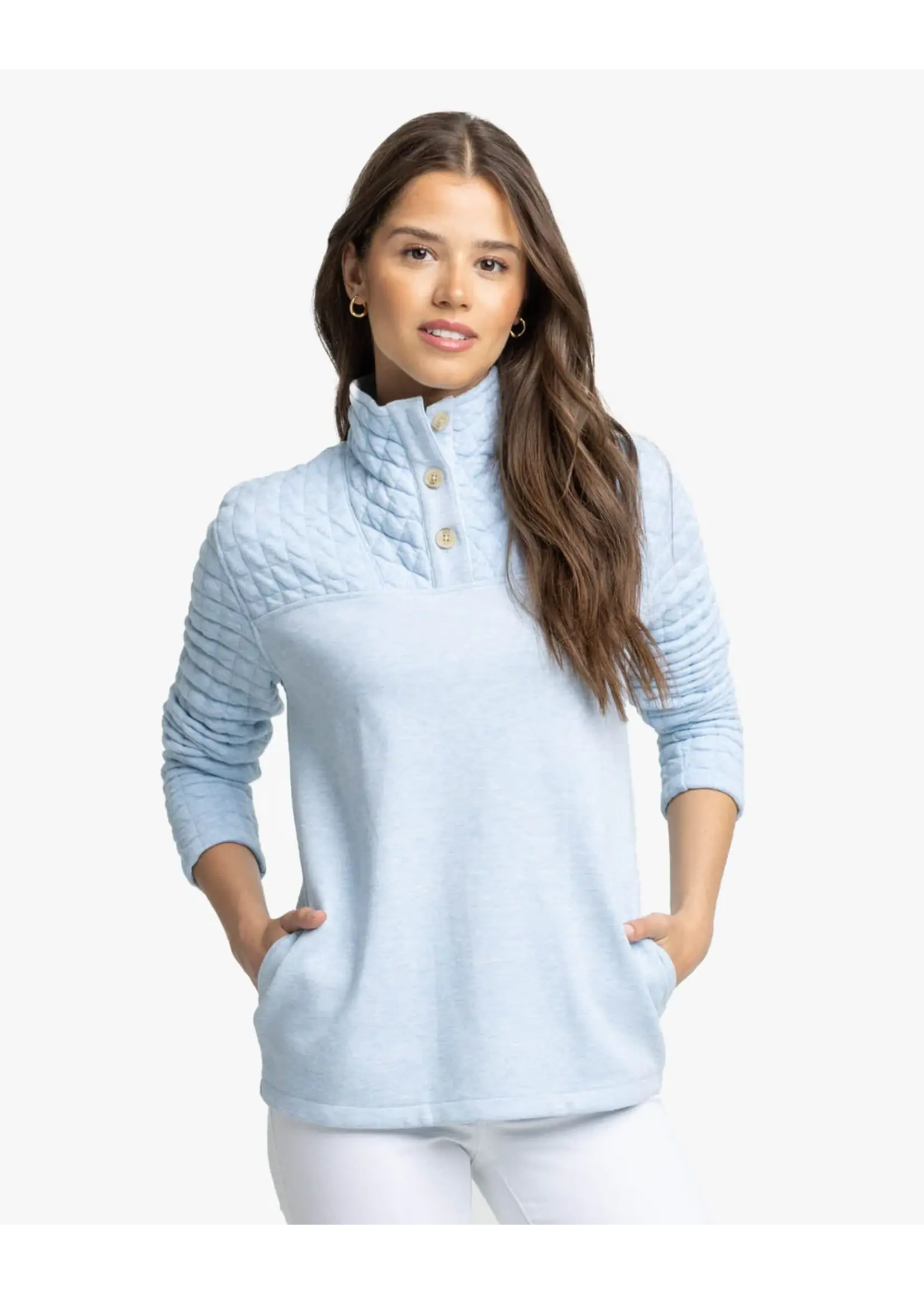 Southern Tide Southern Tide Kelsea Quilted Heather Pullover Dream Blue