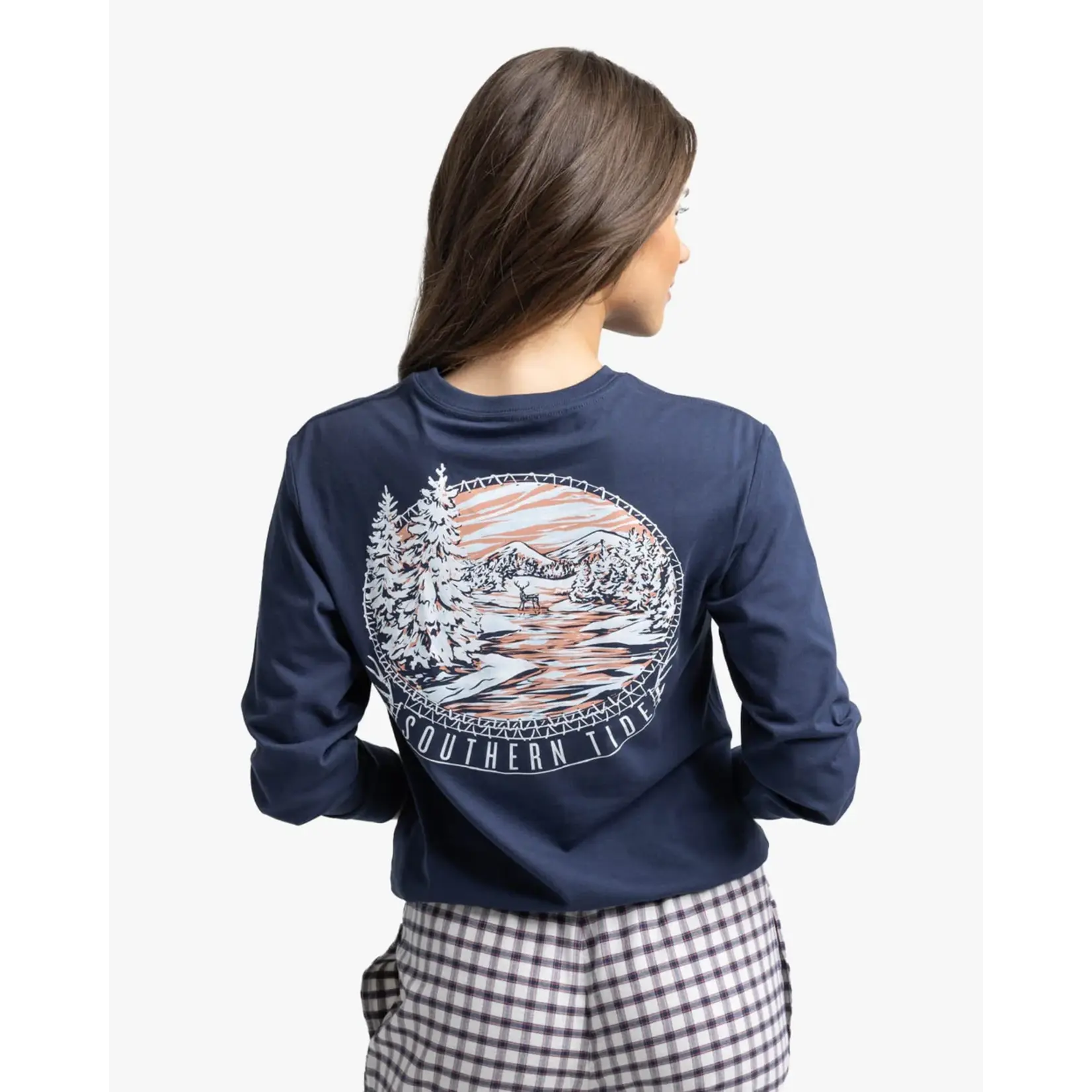 Southern Tide Southern Tide W LS Snowy Scene Tee Navy