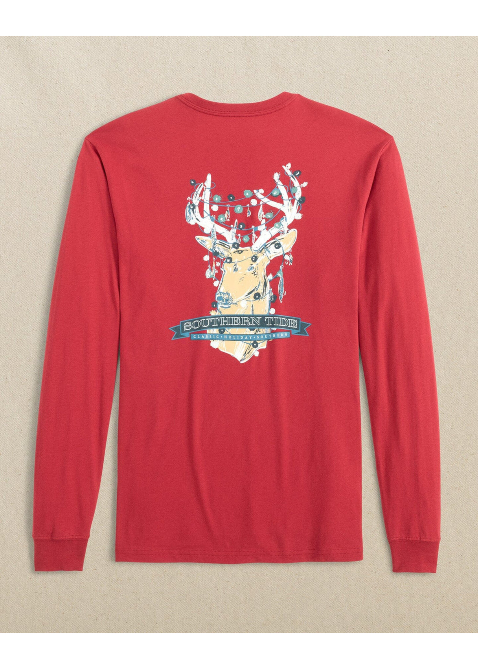 Southern Tide Southern Tide LS Deermas Tree Tee -crimson