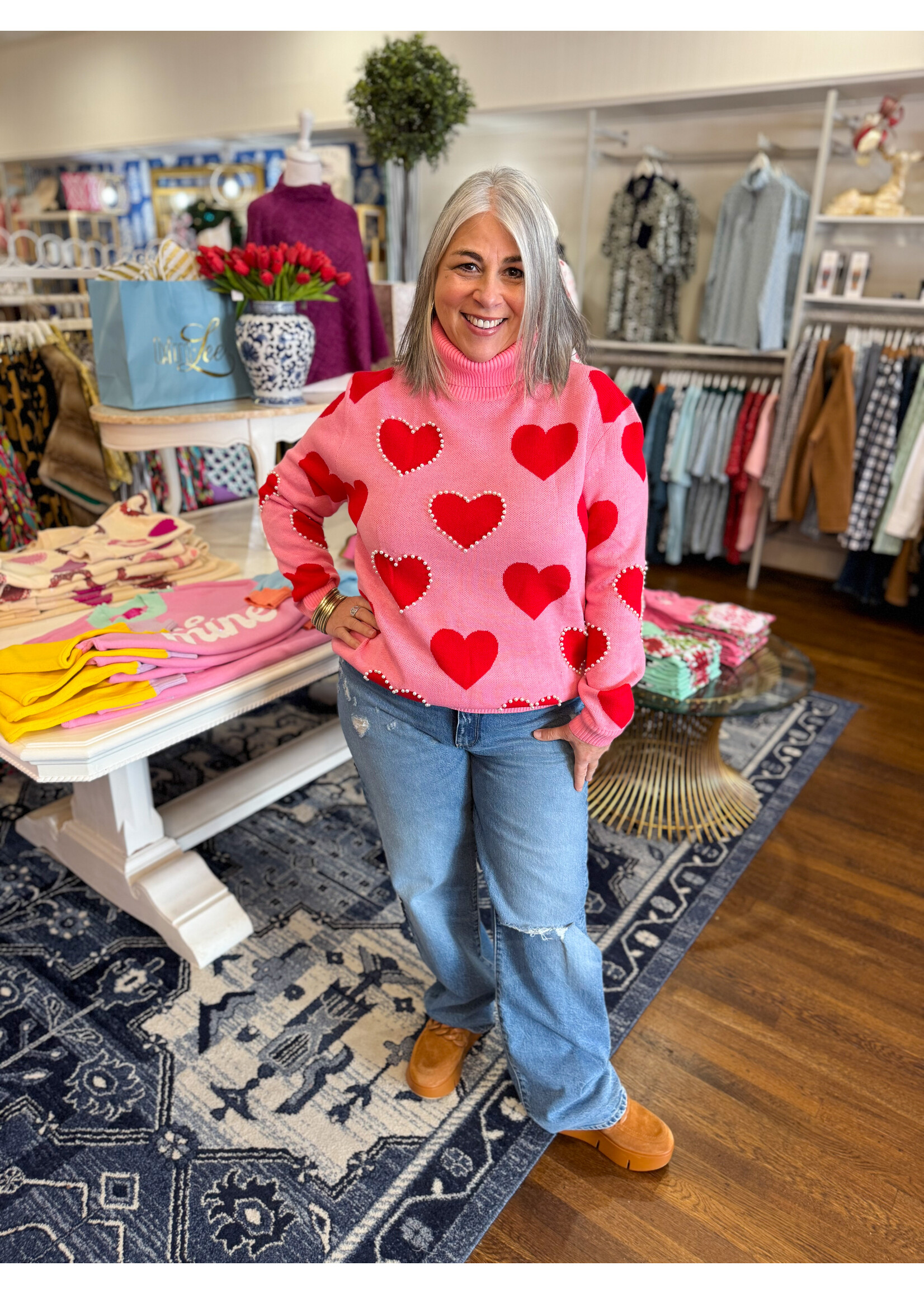 Brianna Cannon Brianna Cannon Pink Sweater Tunic with hearts