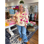 Queen of Sparkles QOS Multi Doily Heart V Neck Sweatshirt