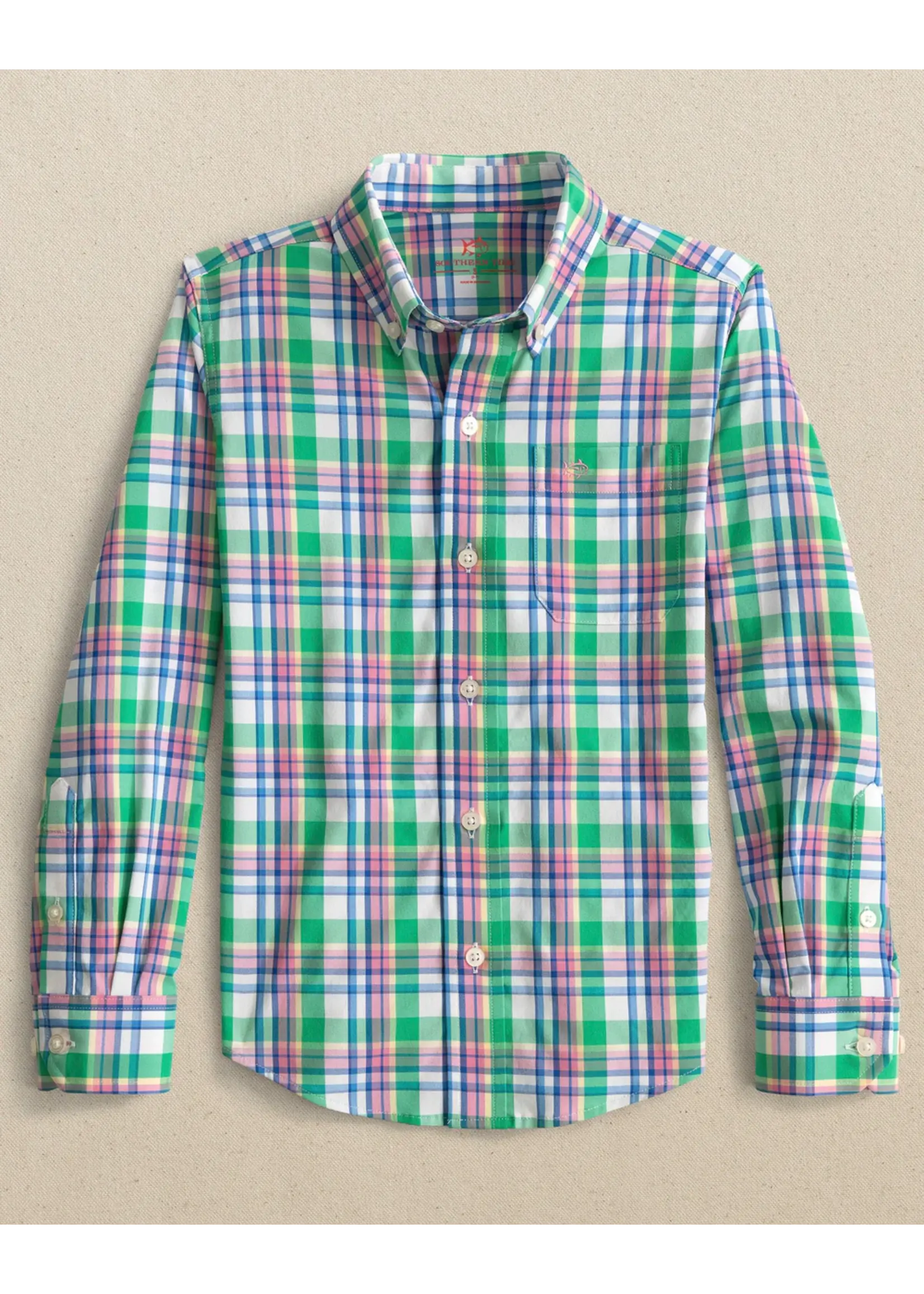 Southern Tide Southern Tide Y LS Gaspee Sportshirt - Simply Green