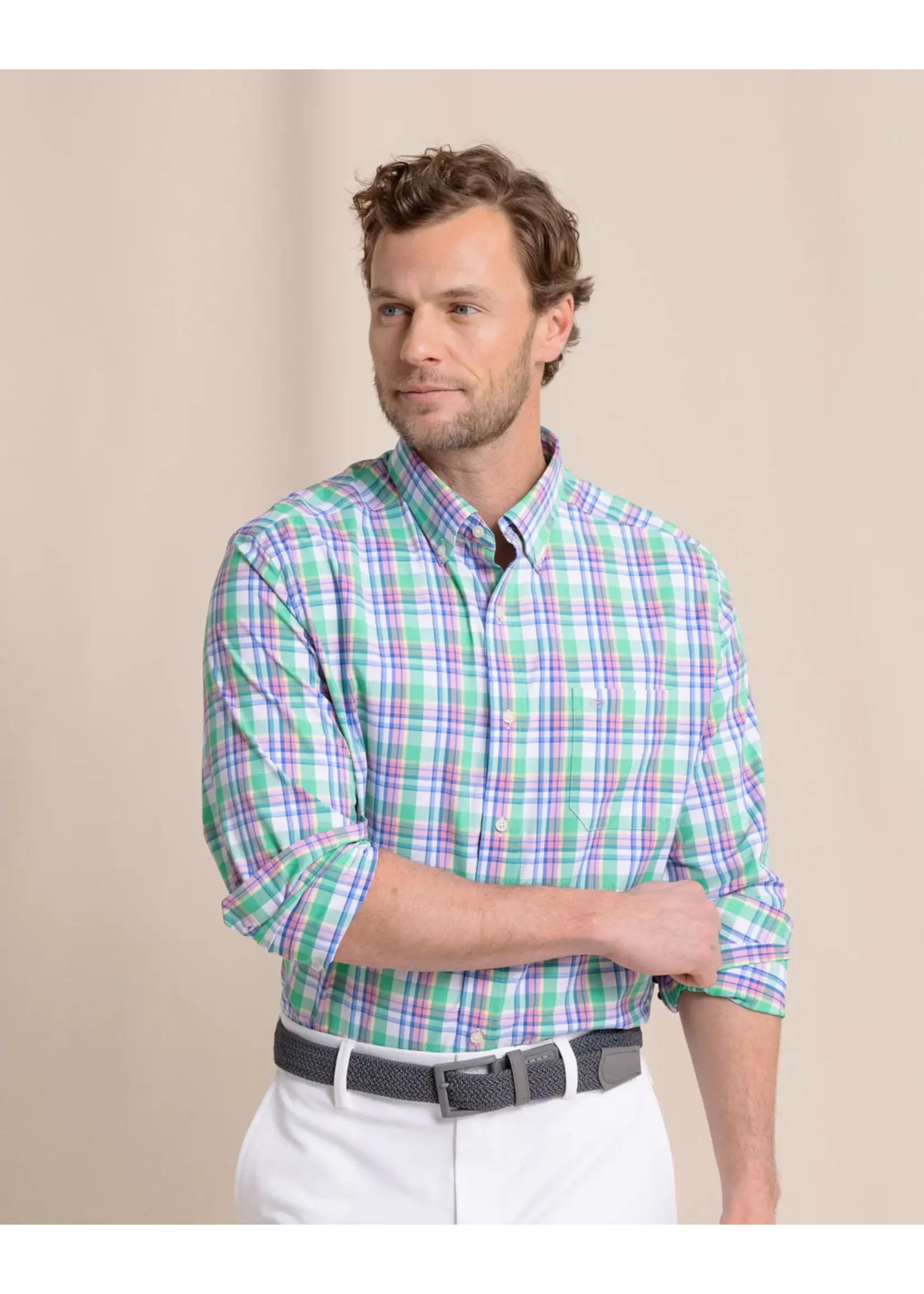 Southern Tide Southern Tide M LS Gaspee Plaid Sportshirt - Simply Green