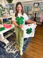 Queen of Sparkles QOS Kids White + Green Flower Shamrock Tee