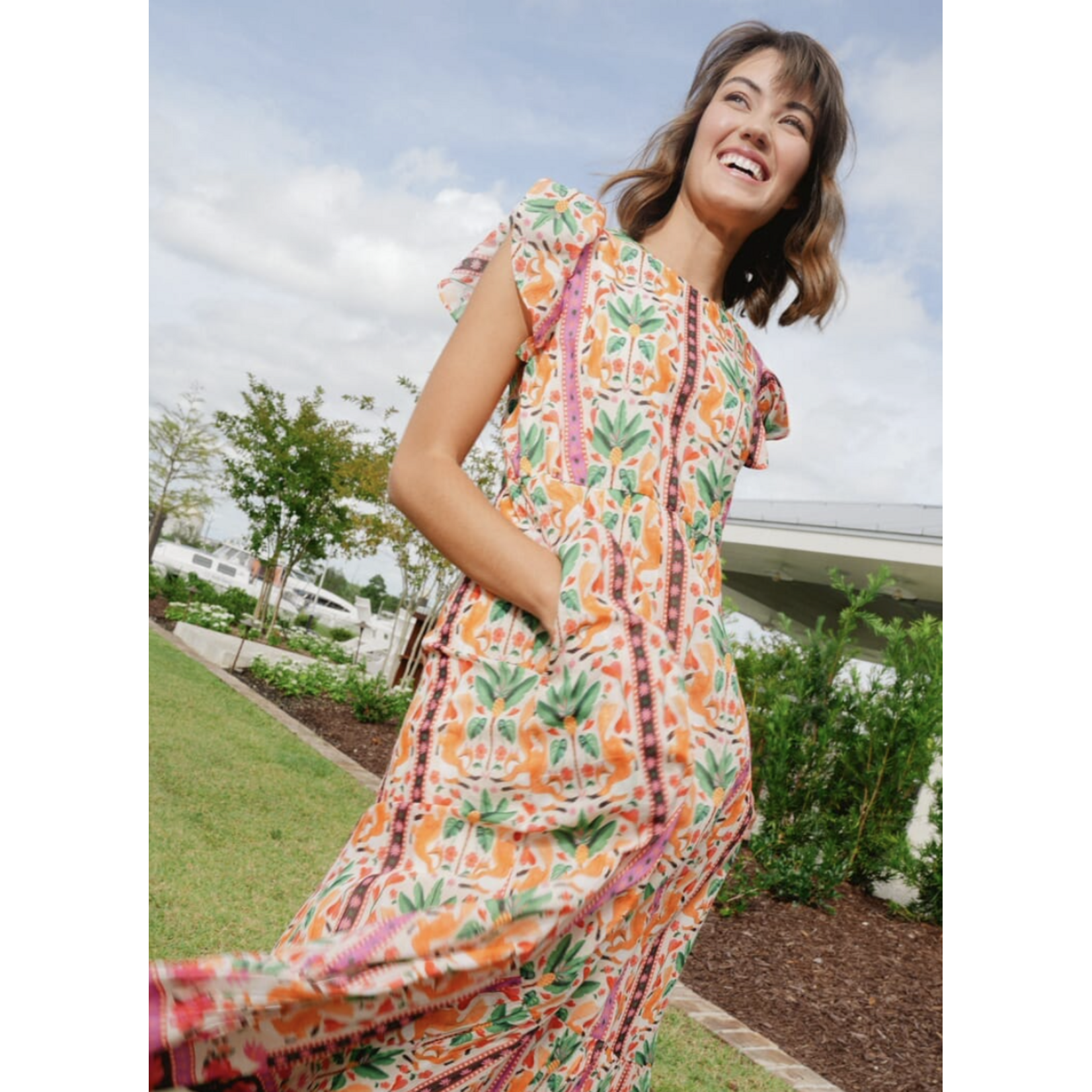 Britton Court Briton Court Lydia Flutter Sleeve Dress - Cream