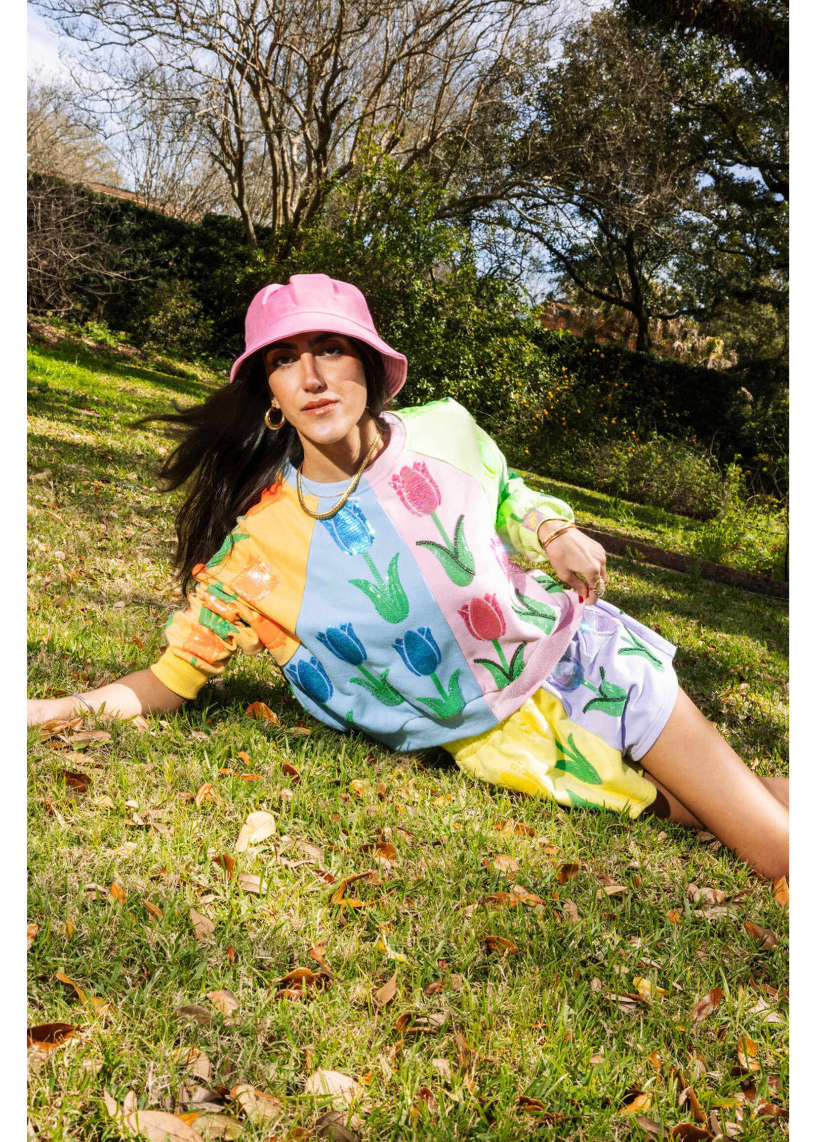 qos QOS Neon Colorblock Tulip Sweatshirt