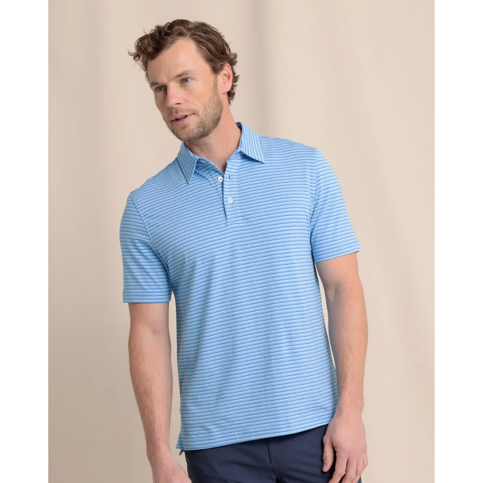 Southern Tide M SS Seaport Kinston Stripe Polo - Boat Blue
