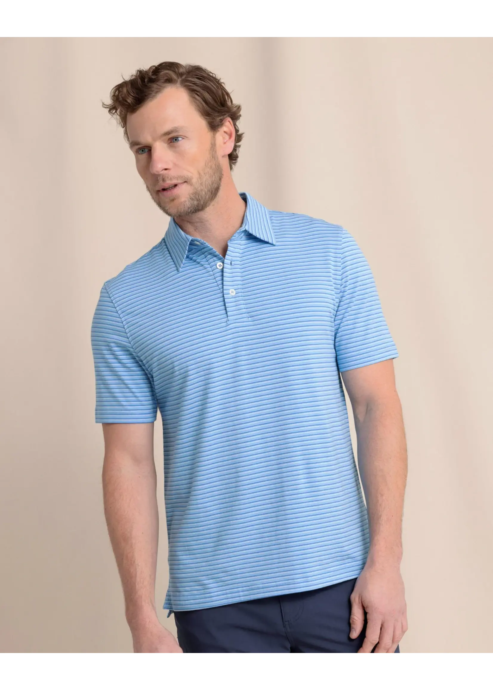 Southern Tide M SS Seaport Kinston Stripe Polo - Boat Blue