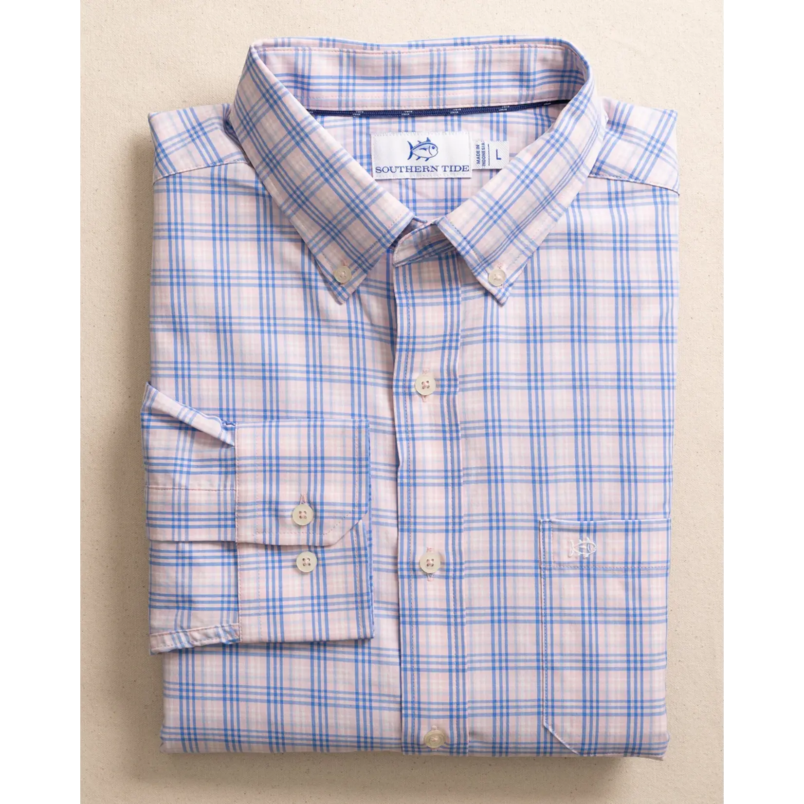 Southern Tide Southern Tide M LS Burkes Beach Plaid Sportshirt -Cerculean