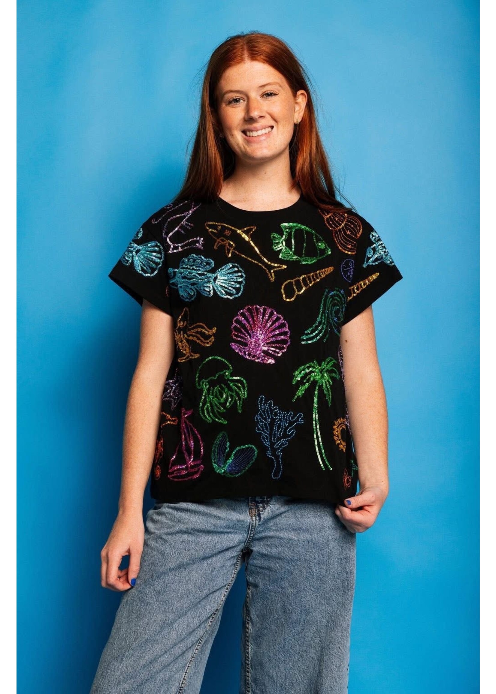 qos QOS Black multi sea icon tee