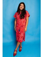 qos QOS red,white,blue groovy star midi tee dress