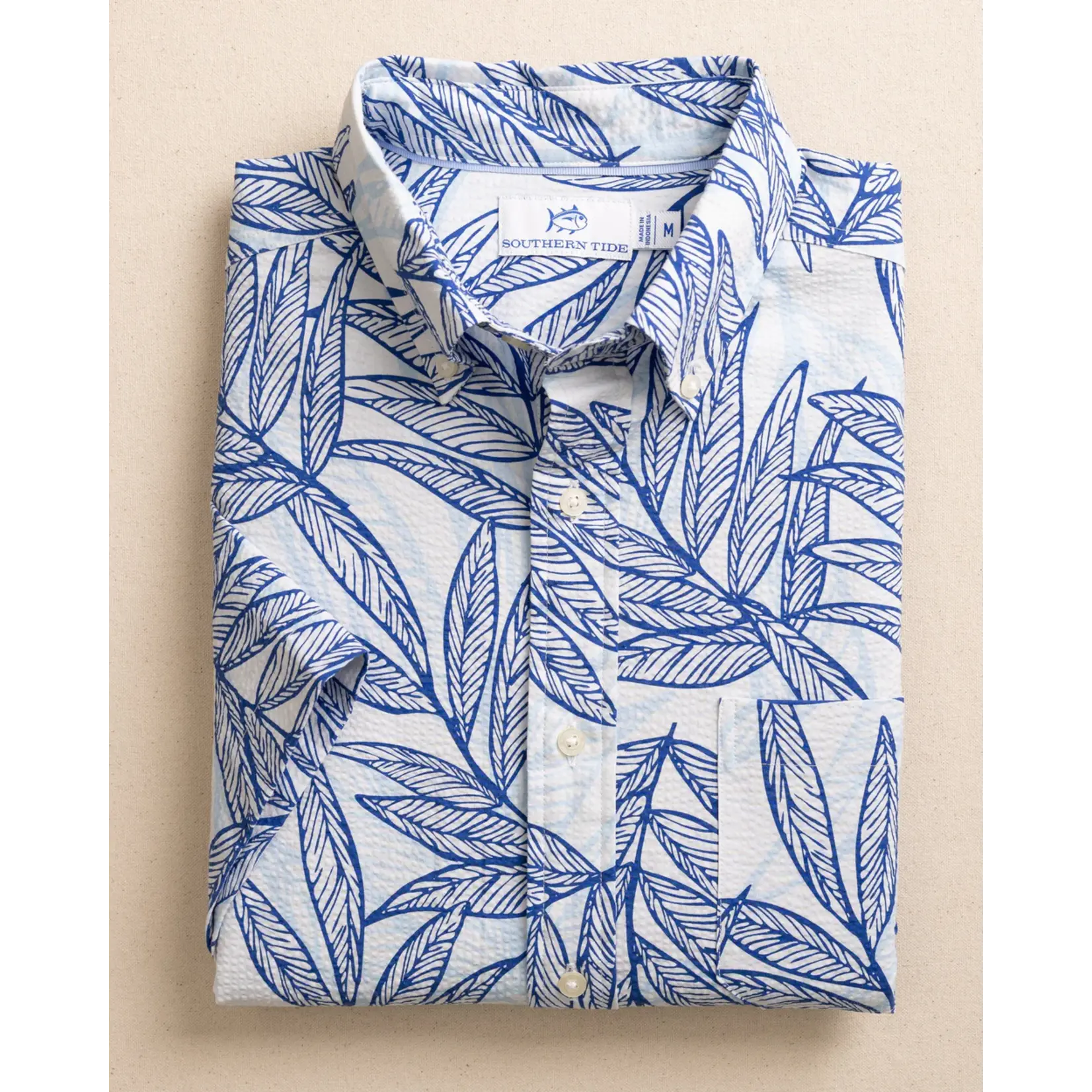 Southern Tide Southern Tide Blue palms Seersucker Sportshirt - Blue Lolita